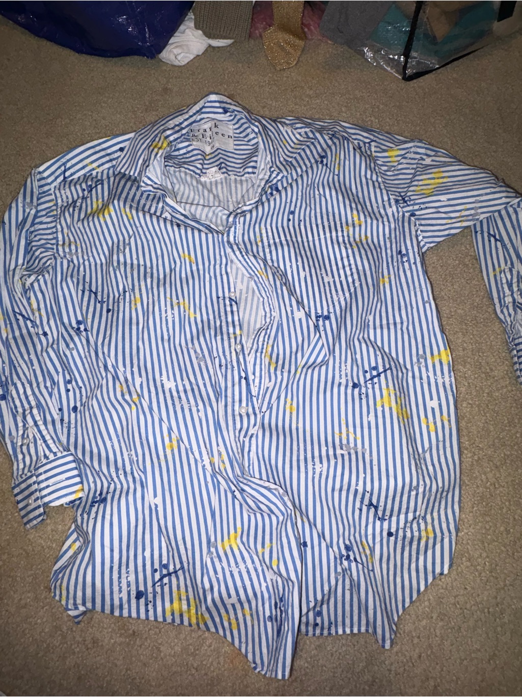 Frank & Eileen Joedy Paint Splatter Stripe Relaxed Button-Up Shirt One Size